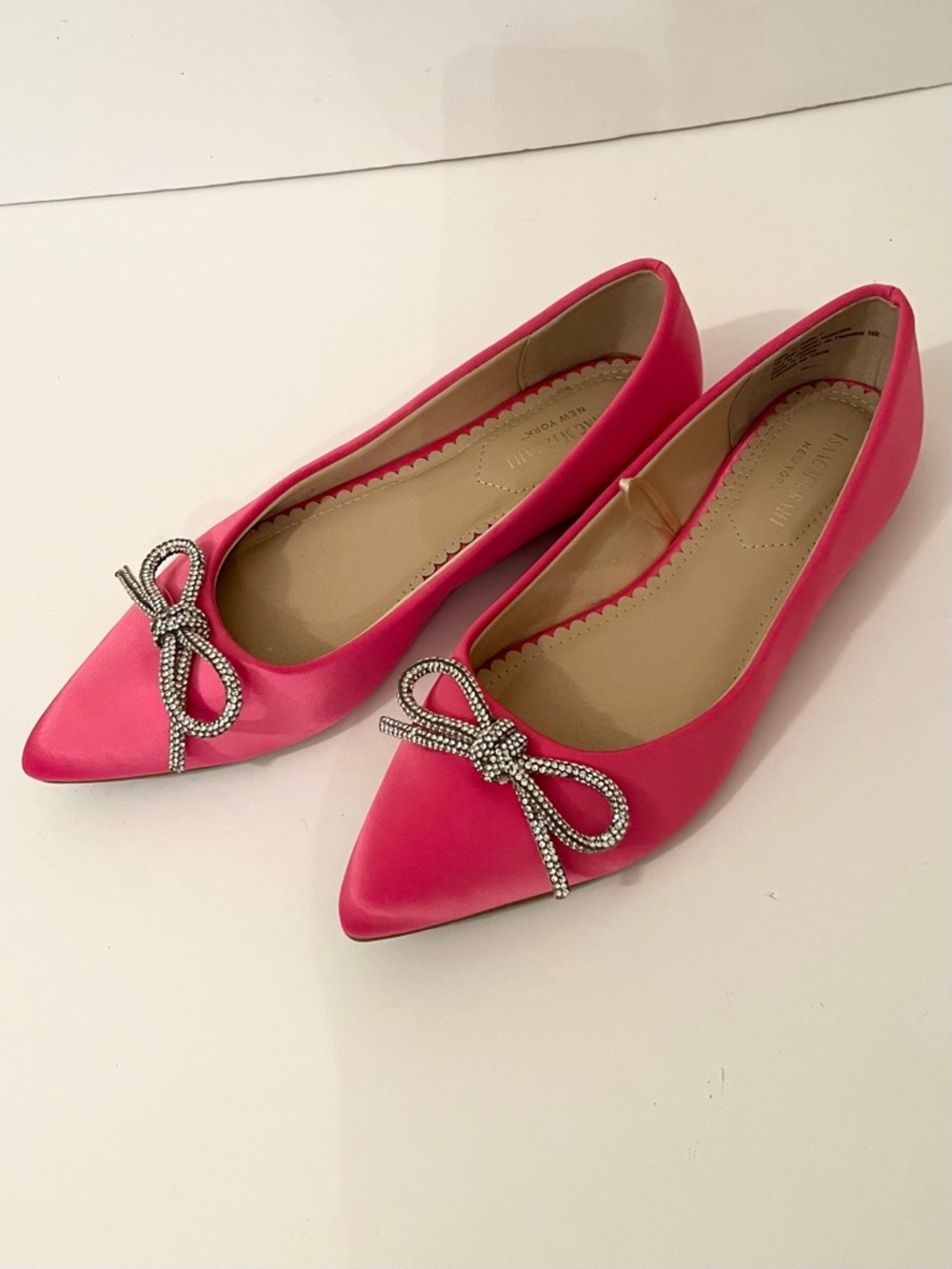 Isaac Mizrahi Pink Satin Rhinestone Bow Pointed Toe Flats Size 7